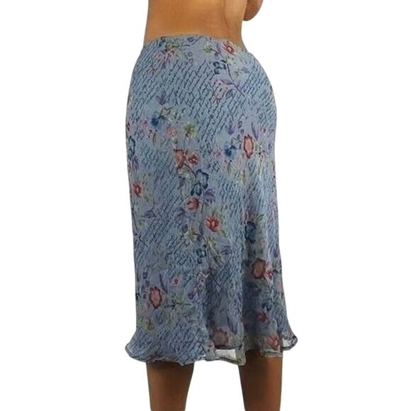 Y2K Chadwicks 6 Silk Blue Skirt Floral Cottage Romantic Fairy Coquette Ballet - Picture 2 of 11